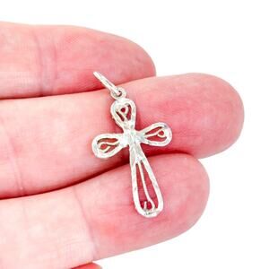 Vintage Sterling Silver 925 Diamond Cut Filigree Cross Pendant